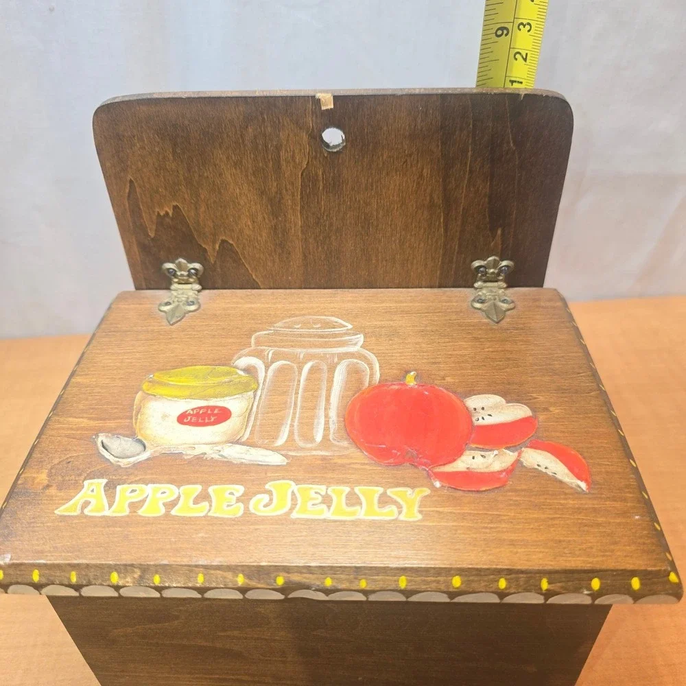 Wooden Hanging Primitive Farmhouse Recipe‎ Card Holder Box Matches Apple Jelly